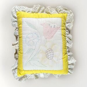 Handcrafted Nursery Pillow baby Shabby Chic Yellow & White ~ 12 X‎ 10 Inch Vtg